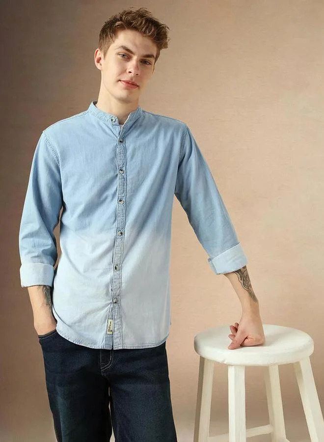 Dennis Lingo Dennis lingo Men Blue Slim Fit Faded Casual Chambray Shirt