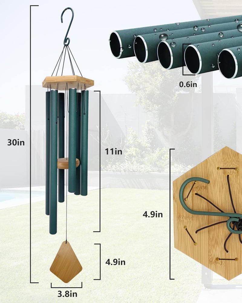 Howarmer Wind Chimes Deep Tone Outdoor with Hook for Mother's Day/Housewarming/Christmas, Memorial Wind Chimes for Patio, Garden, Yard, Home Decor, Green - Image 4