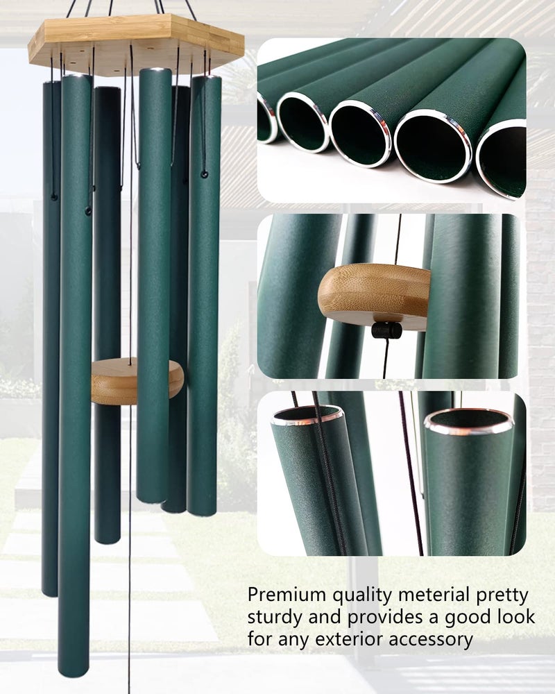 Howarmer Wind Chimes Deep Tone Outdoor with Hook for Mother's Day/Housewarming/Christmas, Memorial Wind Chimes for Patio, Garden, Yard, Home Decor, Green - Image 2