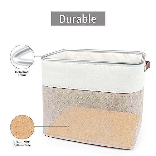 Bagnizer Large Fabric Storage Baskets | 50L Storage Bins, Decorative Linen Closet Baskets with Handles for Organizing, Shelf, Toys, Clothes, Home, Office, Nursery, 17x12x15Inches (Beige&White) - Image 4