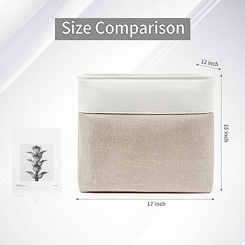 Bagnizer Large Fabric Storage Baskets | 50L Storage Bins, Decorative Linen Closet Baskets with Handles for Organizing, Shelf, Toys, Clothes, Home, Office, Nursery, 17x12x15Inches (Beige&White) - Image 3