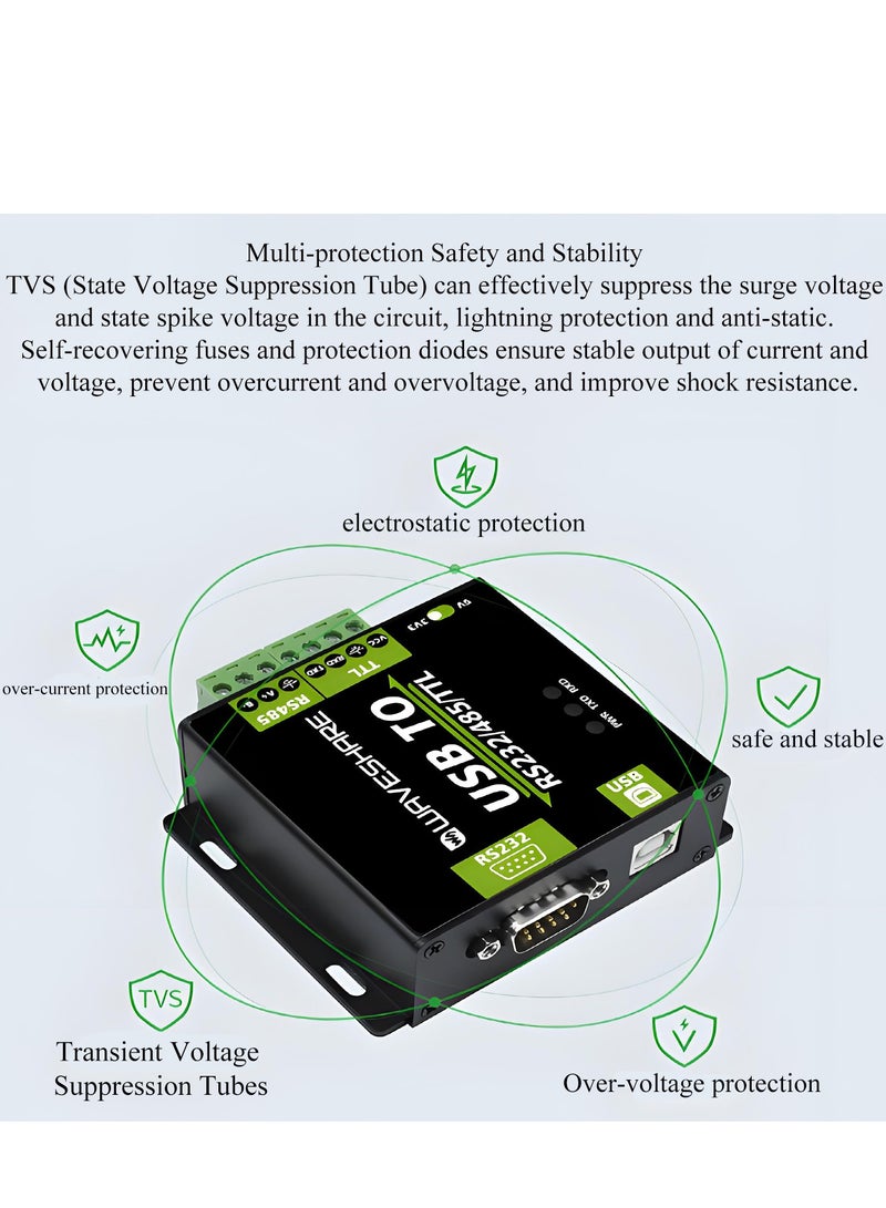 Waveshare Industrial Grade Isolated USB Converter, USB TO RS232/485/TTL Converter CH343G Chip, Multi-Protocol/Multi-Type Conversion Multiple Protection, Support Mac, Linux, Android, Windows 11/10/8.1/8/7 - Image 2