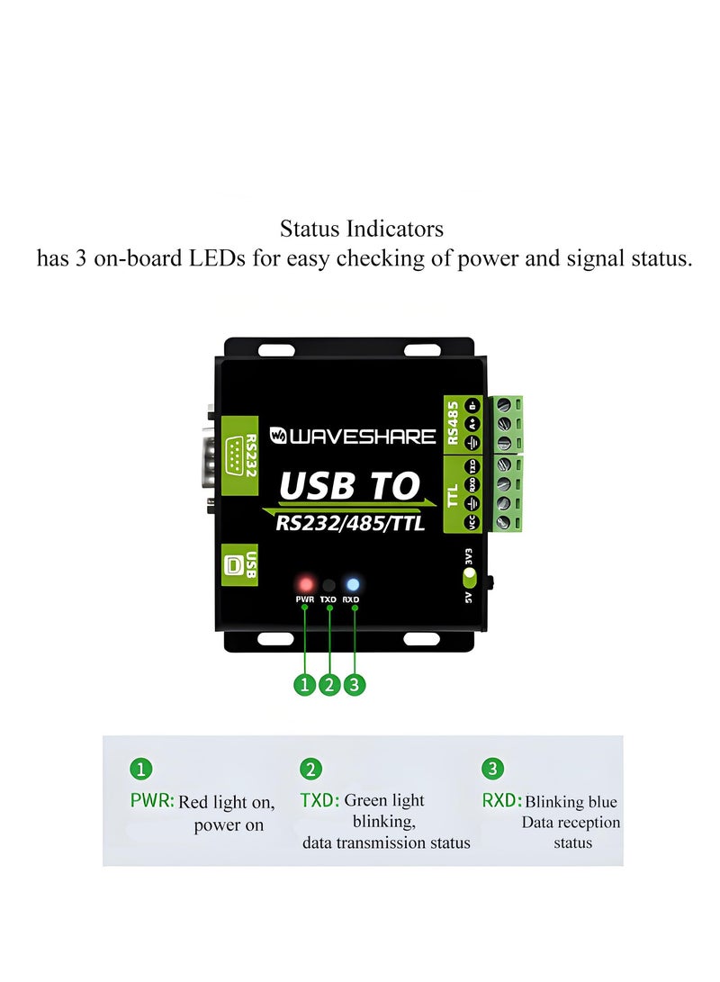 Waveshare Industrial Grade Isolated USB Converter, USB TO RS232/485/TTL Converter CH343G Chip, Multi-Protocol/Multi-Type Conversion Multiple Protection, Support Mac, Linux, Android, Windows 11/10/8.1/8/7 - Image 4