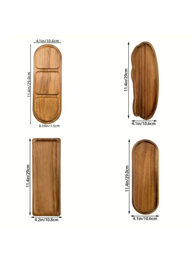 Retro Gridded Nut Snack Platter Set Handcrafted Natural Wood Serving Trays 3pcs - Image 2