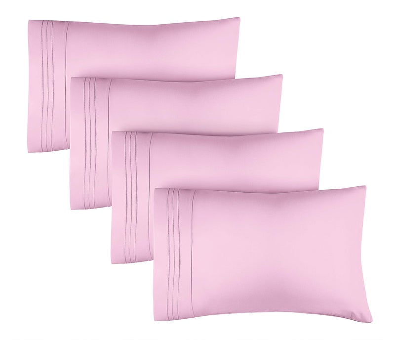 CGK Unlimited Queen Size Pillow Cases Set of 4 - Extra Soft Pack of 4 Pillowcase Covers - Hotel Luxury Pillowcases - Machine Washable Pillow Protectors - 20x40 Pillow Cases 4 Piece - Queen Light Pink Pillow Covers  - Image 1