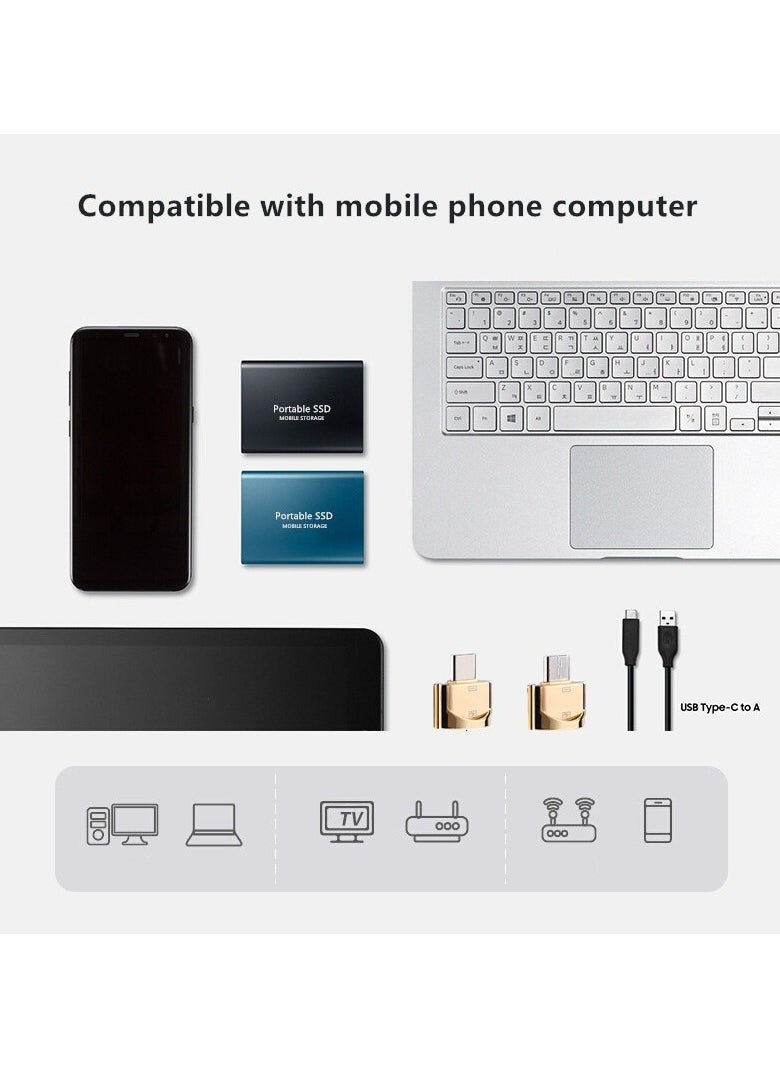 2TB Portable External Hard Drive, Mini SSD Hard Drives,Solid State External Drives,Computer Backup Drive,USB 3.1 to Type-C Support Data Storage Transfer for Windows XP PC Laptop and Mac(Black)