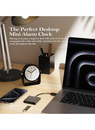 Alarm Clocks, Battery Operated Desk Clock, Cute Table Clock with Light, Adjustable Angle for Travel, Bedside, Bedroom, Kids, Living Room Decor(Black) - view 4