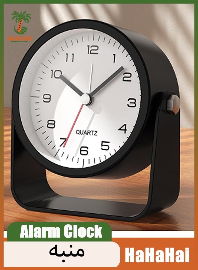 هاهاهاي ساعات منبهة، ساعة مكتب تعمل بالبطارية، ساعة طاولة لطيفة مع إضاءة، زاوية قابلة للتعديل للسفر، بجانب السرير، غرفة النوم، غرفة النوم، الأطفال، ديكور غرفة المعيشة (أسود) - Image 1