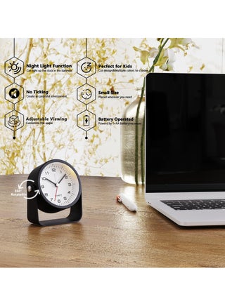 Alarm Clocks, Battery Operated Desk Clock, Cute Table Clock with Light, Adjustable Angle for Travel, Bedside, Bedroom, Kids, Living Room Decor(Black) - view 2