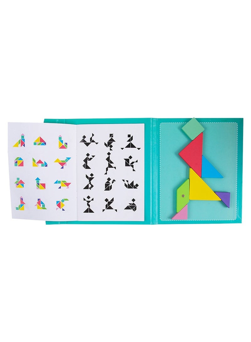 Wooden Tangram Puzzle, Early Development Tangram, IQ-Brain Teaser Toys, Jigsaw Shapes Dissection with Solution Questions, Funny Travel Games - Image 2