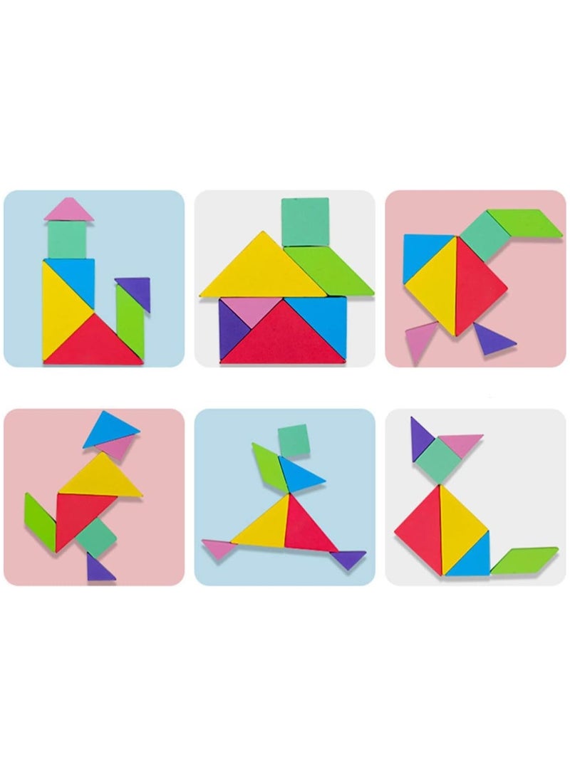 Wooden Tangram Puzzle, Early Development Tangram, IQ-Brain Teaser Toys, Jigsaw Shapes Dissection with Solution Questions, Funny Travel Games - Image 4