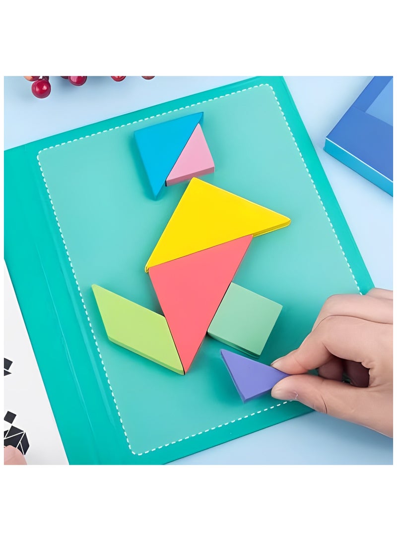 Wooden Tangram Puzzle, Early Development Tangram, IQ-Brain Teaser Toys, Jigsaw Shapes Dissection with Solution Questions, Funny Travel Games - Image 3