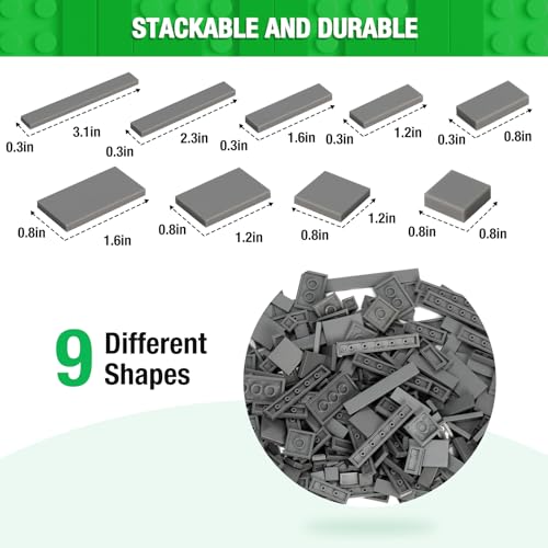 MANNIDOO 1200 Pieces Flat Pieces 9 Sizes Classic Moc Parts and Pieces Tiles Expansion Set  Compatible with All Major Brands Building Bricks Bulks for Smooth Surface Dark Grey - Image 5