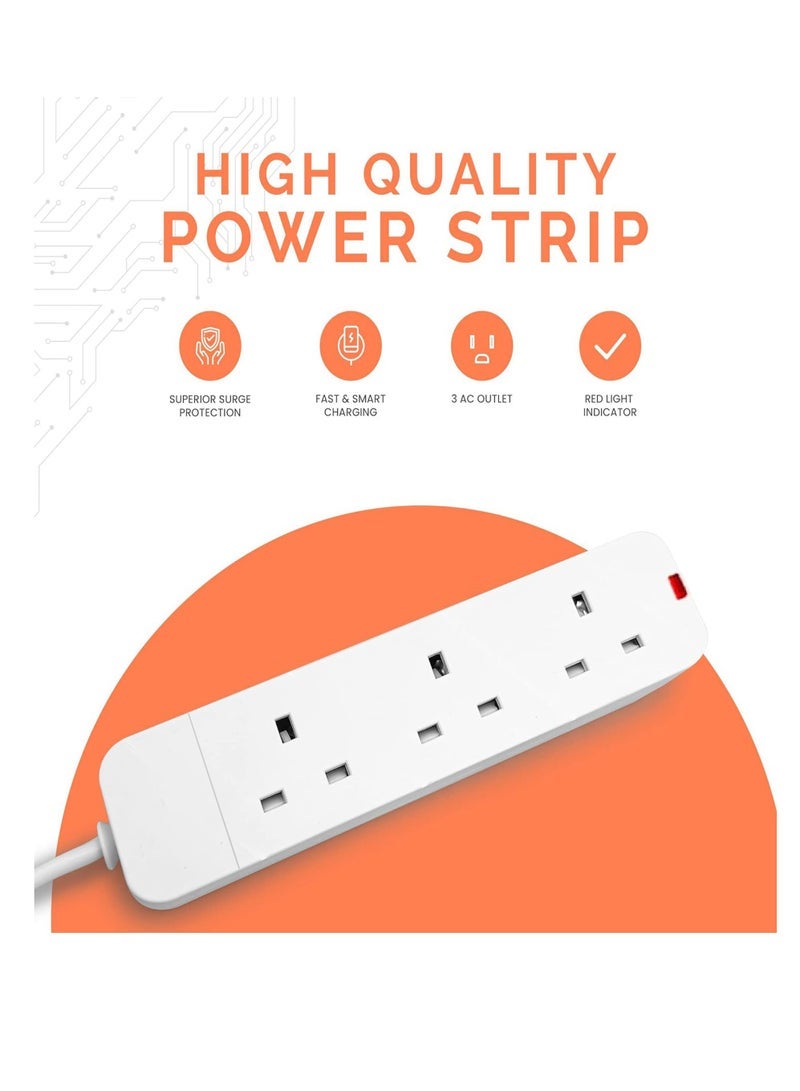 سلك تمديد طاقة 2.5 متر مع 3 مقابس طاقة 3 طرق تمديد سلك توصيل 2.5 متر - أبيض - Image 2