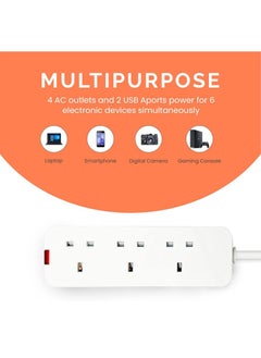Generic Meters Power Extension Cord with 3 Power Plugs 3 Way Power Strip Extension Lead 2.5 meter - White  - Image 4