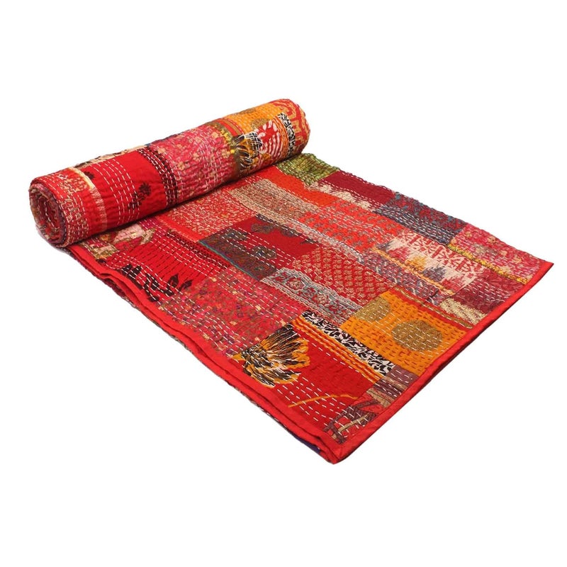 BOHEKANT Handicraft Silk Kantha Quilt Kantha Bed Cover Handmade Kantha Bedspread Kantha Blanket Throw04 Twin 60x90 Inches Single Bed - Image 2