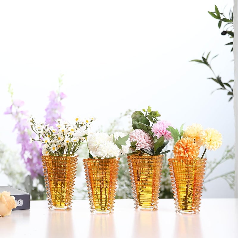 mcmcncuiu Crystal Vases Set of 4, Amber Glass Vases, Crystal Vase for Centerpieces, Modern Flower Vase for Living Room, Bedroom, Kitchen, Dining Table, Shelf, Wedding, 6 Inches - Image 5