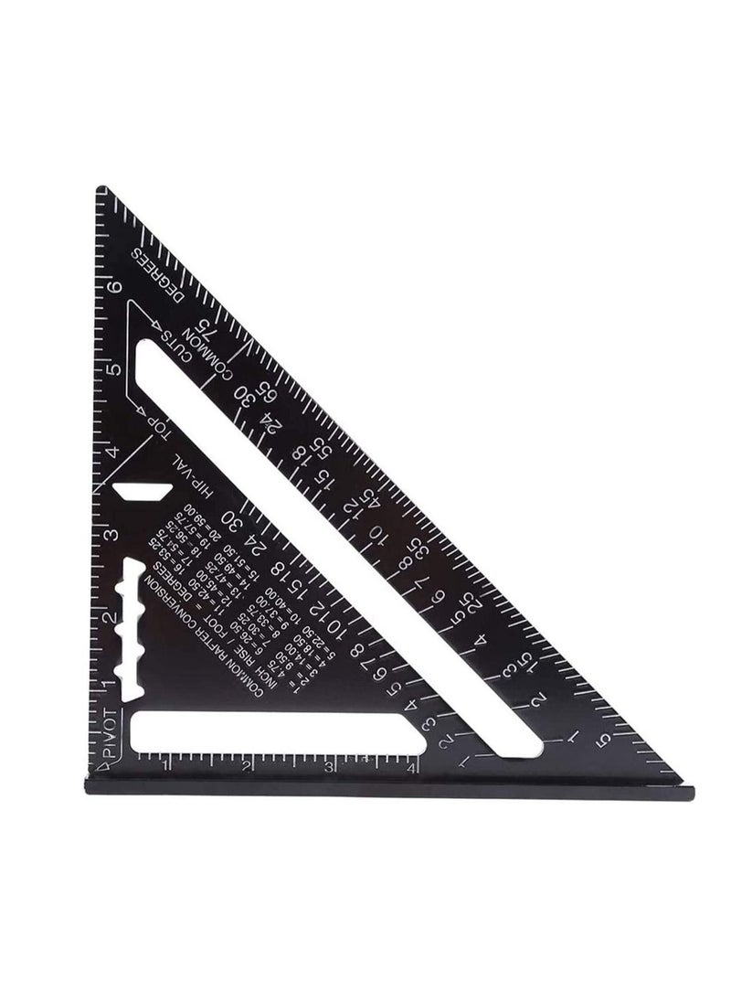 SYOSI Triangle Ruler, Black Square Protractor, High Precision Aluminum Alloy Triangle Ruler, Layout Measuring Tool for Engineer Carpenter Home Builders, Artist 7 Inch Metric and Imperial  - Image 1