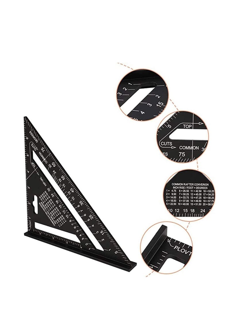 SYOSI Triangle Ruler, Black Square Protractor, High Precision Aluminum Alloy Triangle Ruler, Layout Measuring Tool for Engineer Carpenter Home Builders, Artist 7 Inch Metric and Imperial  - Image 4