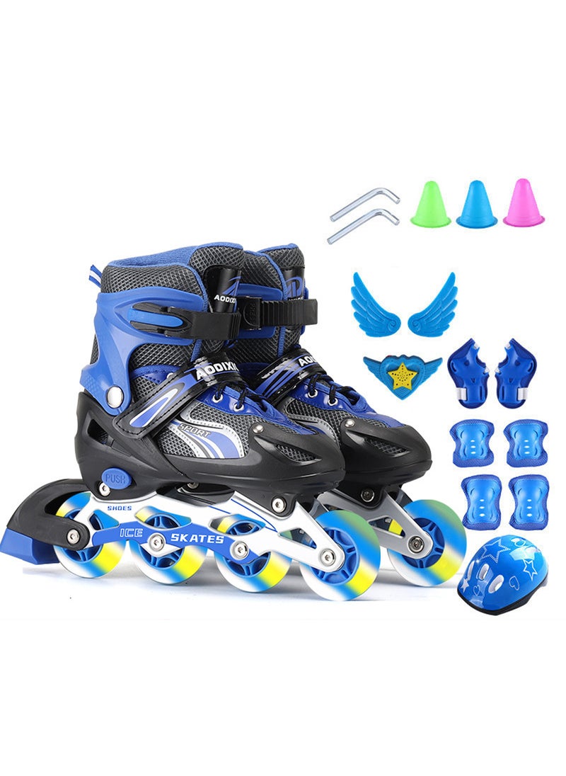 MaBaby Kids Adjustable Inline skates Roller Skate Shoe Set, with Full Light Up Wheels Outdoor Fun 3 Size, for 3-7 Years Girls and Boys (Blue)  - Image 1