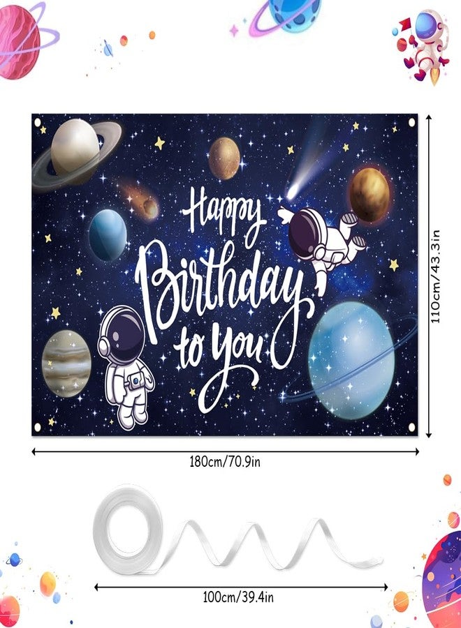 Geluode Outer Space Birthday Backdrop, Planets and Astronauts in Space Happy Birthday Photography Background, Universe Planet Theme Party Decorations for Boys Girls Kids Men Women(6x3.6ft) - Image 2
