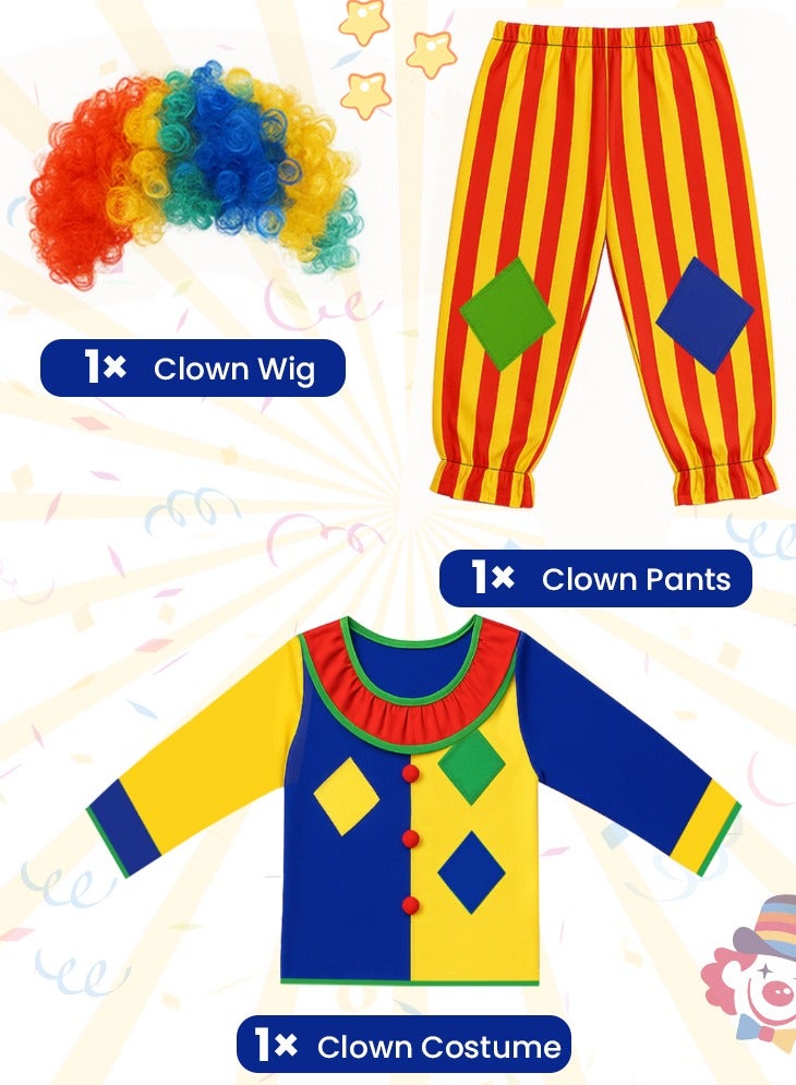 جيجيرو مجموعة من 3 قطع من أزياء المهرج للأطفال، أزياء السيرك للأولاد والبنات، أزياء تنكرية سريعة للارتداء في حفلات الهالوين والسيرك التنكرية - Image 2