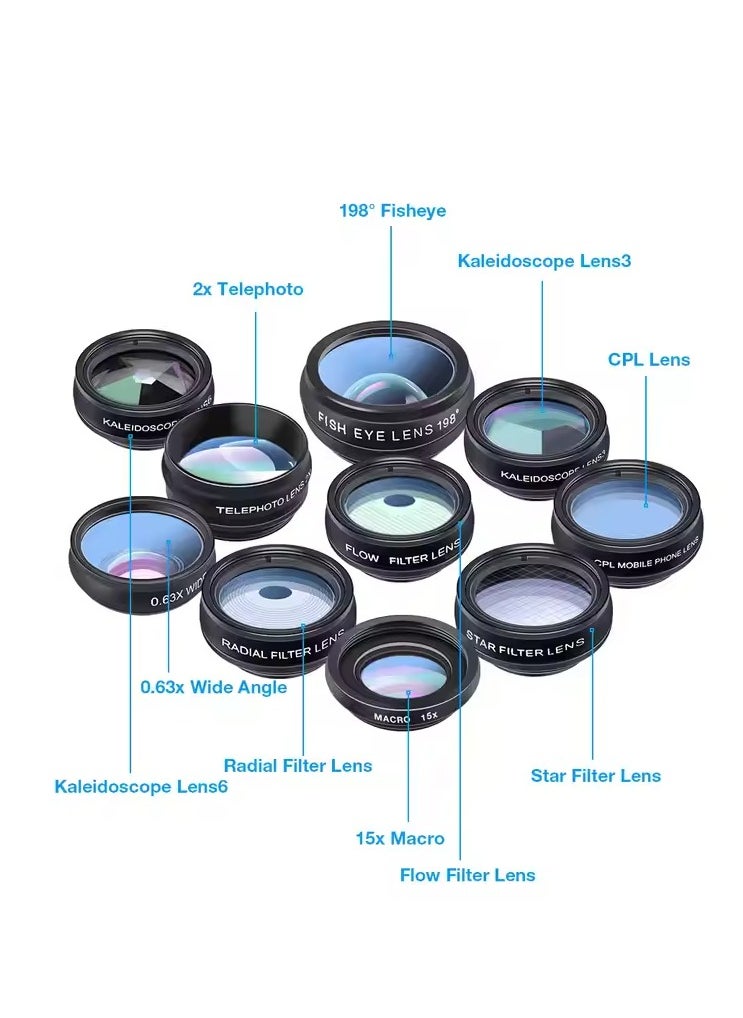 APEXEL Apexel APL-DG10 10 in 1 Fisheye Wide Angle Macro Lens CPL Filter Kaleidoscope 2X Telescope Lens Set  - Image 2