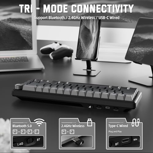 MAMBASNAKE Attack Shark X66 Gasket Wireless Mechanical Keyboard with Volume Knob,60% Bluetooth/2.4GHz/Wired Gaming Keyboard,RGB Backlit,Side Printed PBT Keycaps,66 Keys Hot Swappable for PC/MAC,Black - Image 4