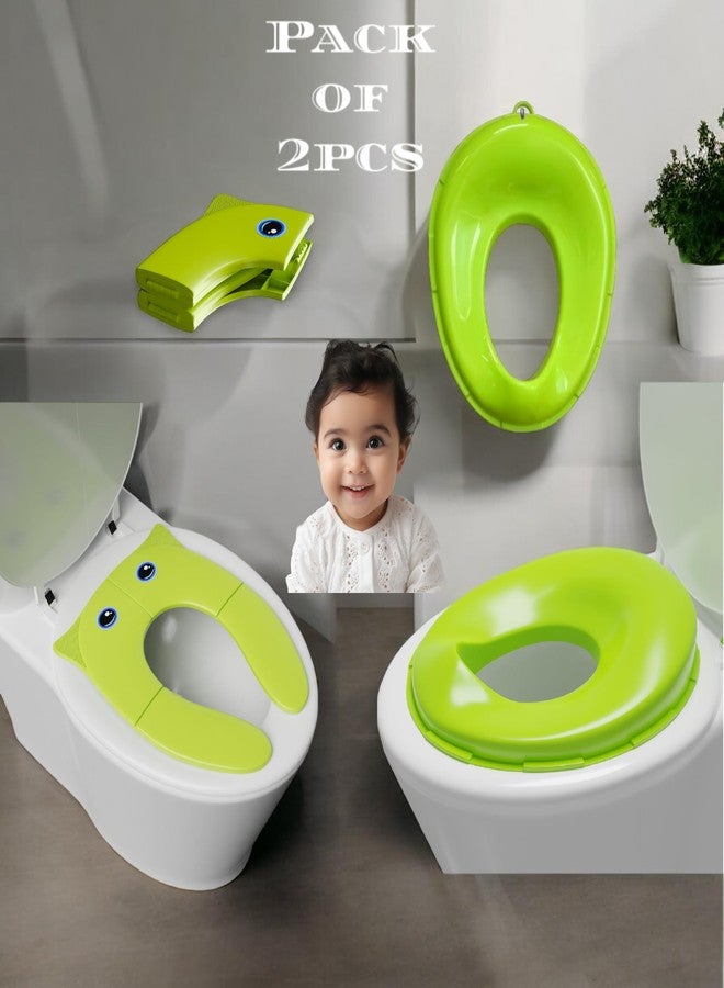 TECHHARK® Baby Potty Training Toilet Seat 2 Pcs Combo for Boys and Girls Kids, Non-Slip with Splash Guard, Fits Round & Oval Toilets, Free Includes Storage Hook (Green 'n' Green) - Image 2