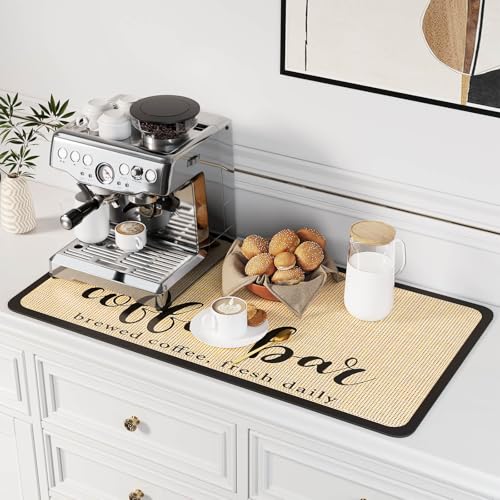 DK177 Coffee Mat - Dish Drying Mat for Kitchen Counter , Hide Stain, Absorbent with Waterproof Rubber Backing, Fit Kitchen Dish Rack Bar Accessories, 31.5" x 17" - Image 1