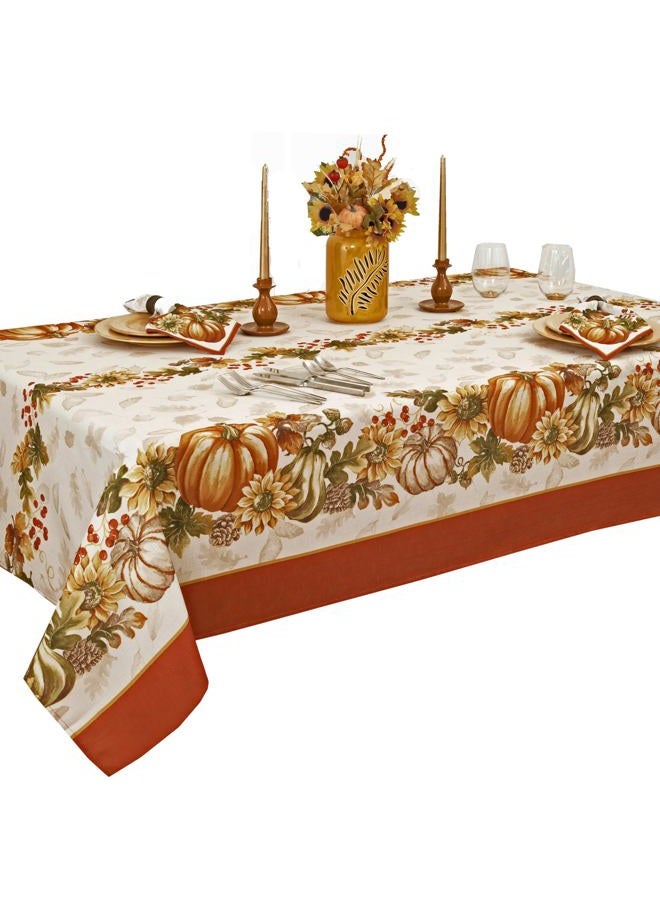 Newbridge Blue Pumpkin Farmhouse Harvest Bordered Thanksgiving Fabric Napkins, Stonewashed Fall Pumpkin and Sunflower Cottage Print Easy Care Napkins, Set of 8 Fabric Bordered Napkins - Image 3