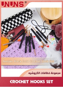 UNUNS 31pcs Crochet Hook Set,Black Gold Crochet Hooks Ergonomic With Grips For Arthritic Hands,Crochet Needles Set With Knitting Crochet Supplies  - Image 2