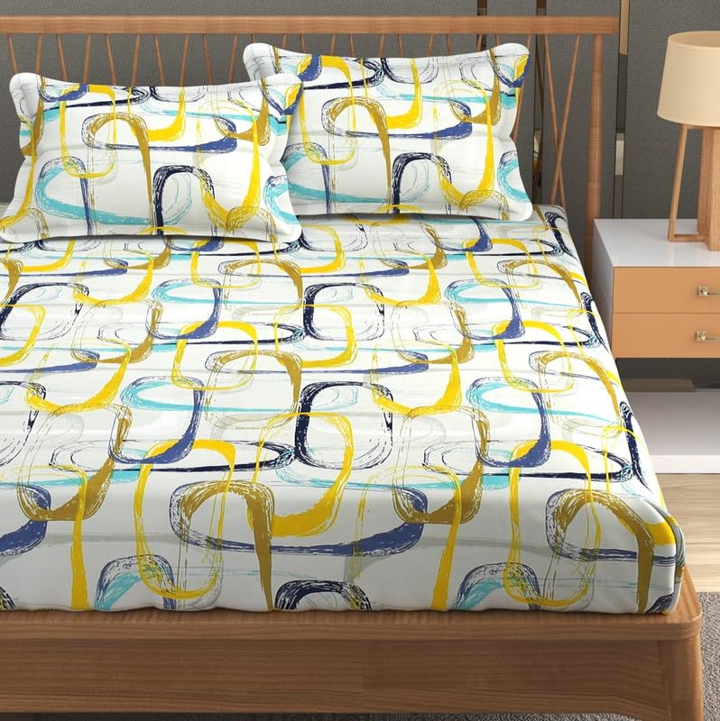 Furnofy 140 GSM Premium Double Bedsheet with 2 Pillow Covers – 90x100 Inches, Flat, Geometric Print, Soft & Durable - Image 1