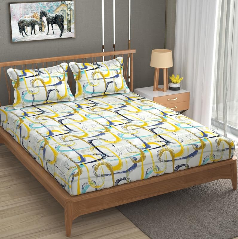 Furnofy 140 GSM Premium Double Bedsheet with 2 Pillow Covers – 90x100 Inches, Flat, Geometric Print, Soft & Durable - Image 2
