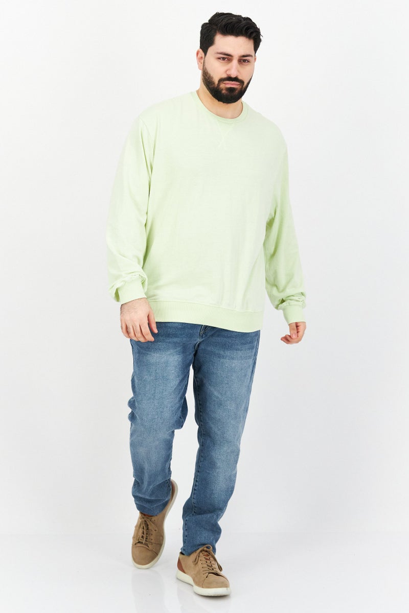 Sovereign Code Men Crew Neck Long Sleeves Solid Sweatshirt, Lime Green - Image 3