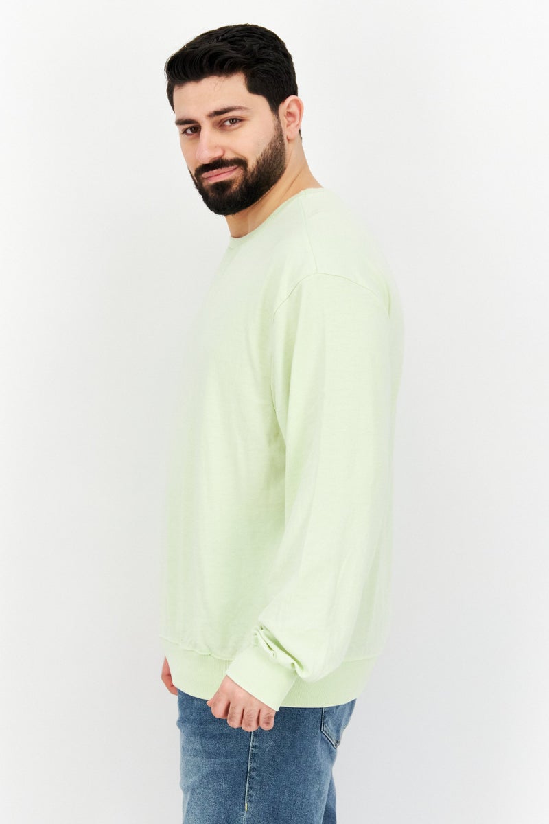 Sovereign Code Men Crew Neck Long Sleeves Solid Sweatshirt, Lime Green - Image 2