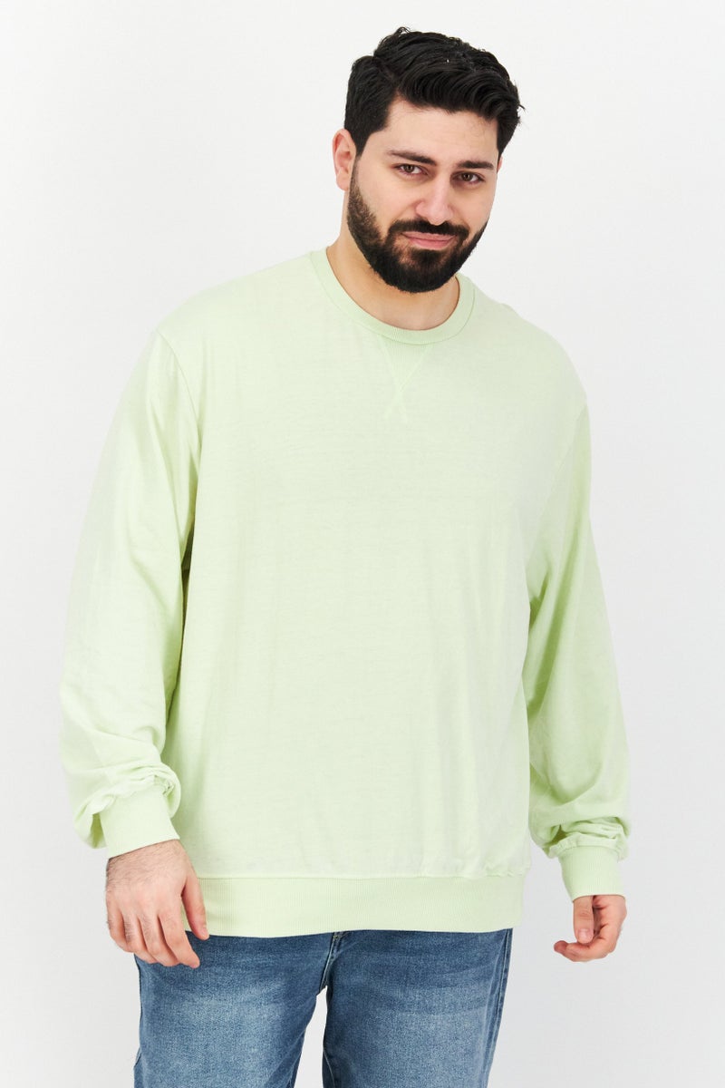 Sovereign Code Men Crew Neck Long Sleeves Solid Sweatshirt, Lime Green - Image 1