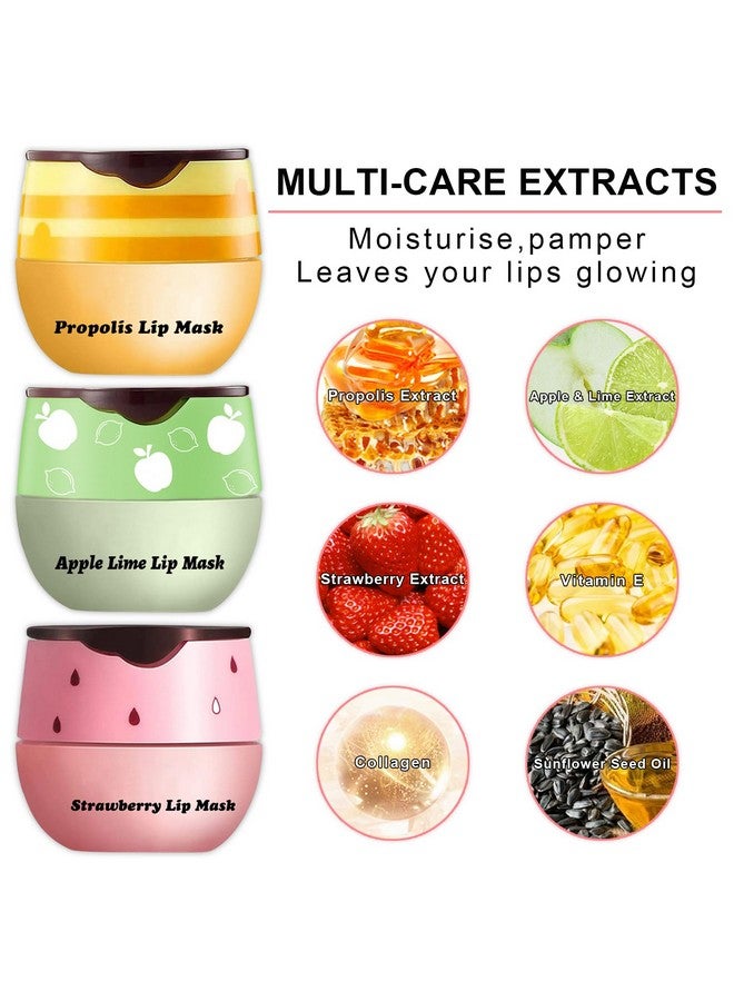 Topcent 3Pcs Lip Balm Honey Pot With Stick, Honey Strawberry Apple Moisturizing And Hydrating Sleeping Lip Mask, Day And Night Repair And Care, Improve Lip Color, Reduce Lip Lines (Set A) - Image 1