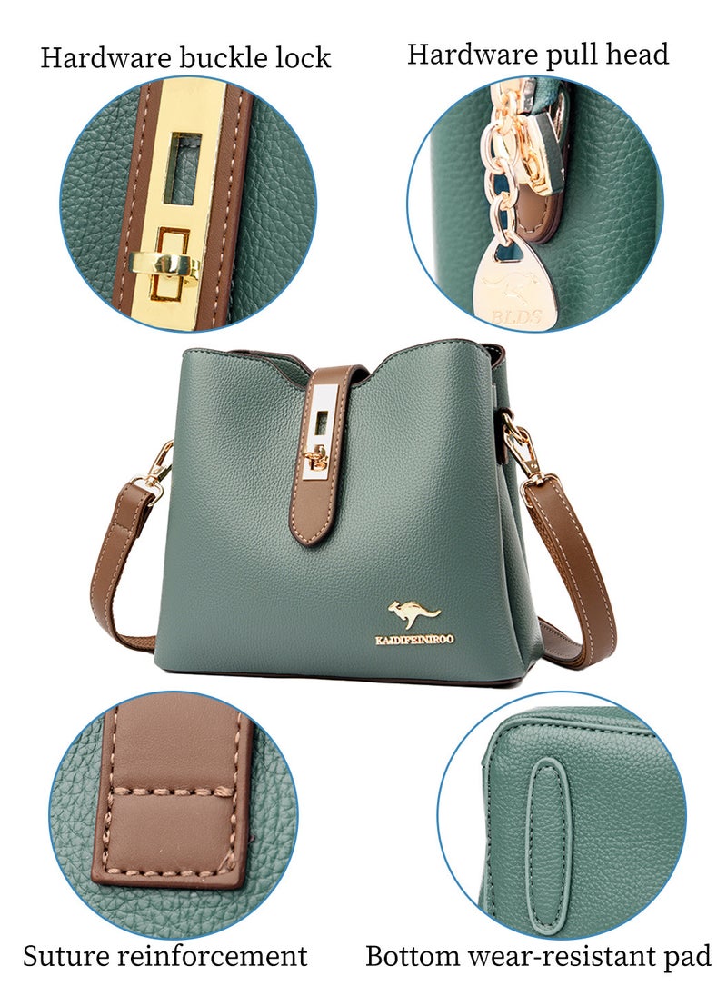 Moovant - Premium Leather Women Shoulder Bag, Women's Handbag, Elegant Patent Leather Bag, Waterproof Tote Bag, Large Capacity Bucket Bag with 2 Shoulder Straps, Green - Image 1