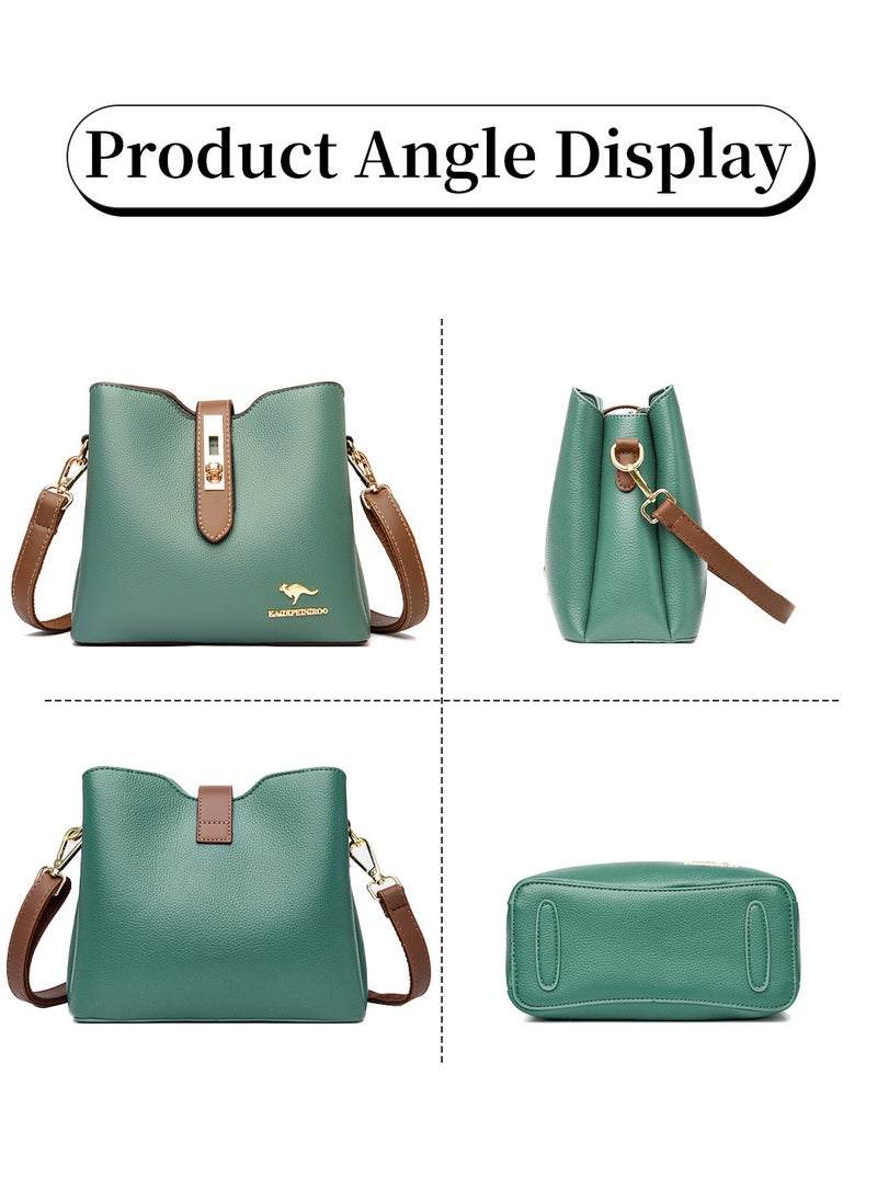 Moovant - Premium Leather Women Shoulder Bag, Women's Handbag, Elegant Patent Leather Bag, Waterproof Tote Bag, Large Capacity Bucket Bag with 2 Shoulder Straps, Green - Image 1
