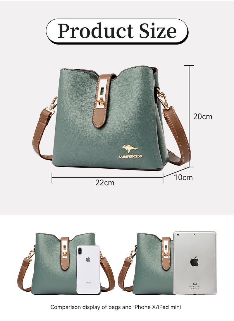 Moovant - Premium Leather Women Shoulder Bag, Women's Handbag, Elegant Patent Leather Bag, Waterproof Tote Bag, Large Capacity Bucket Bag with 2 Shoulder Straps, Green - Image 1