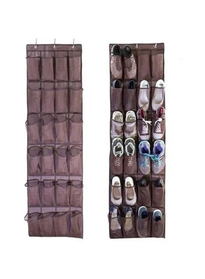 BLOOMING TIME 24-Pocket Shoe Bag Door Hanging Organizer Brown - Image 2