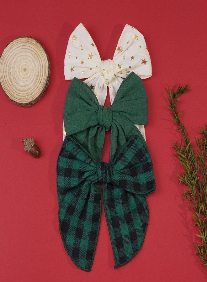 CellElection 6PCS Christmas Hair Bows Linen Fable Bows for Toddlers Girls Large Bows Hair Clips Handmade Christmas Hair Accessories for Toddlers Little Girls - Image 5