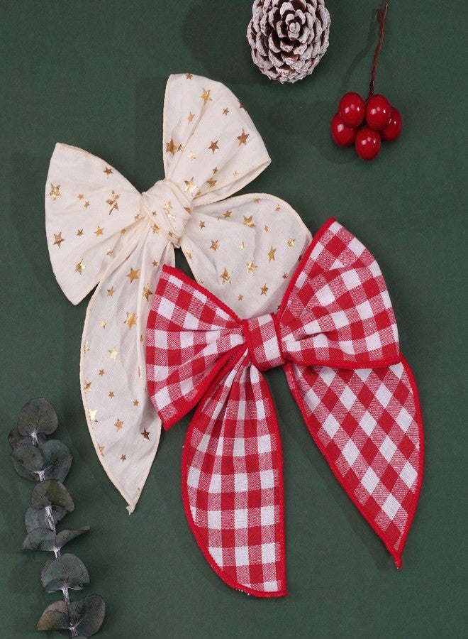 CellElection 6PCS Christmas Hair Bows Linen Fable Bows for Toddlers Girls Large Bows Hair Clips Handmade Christmas Hair Accessories for Toddlers Little Girls - Image 4