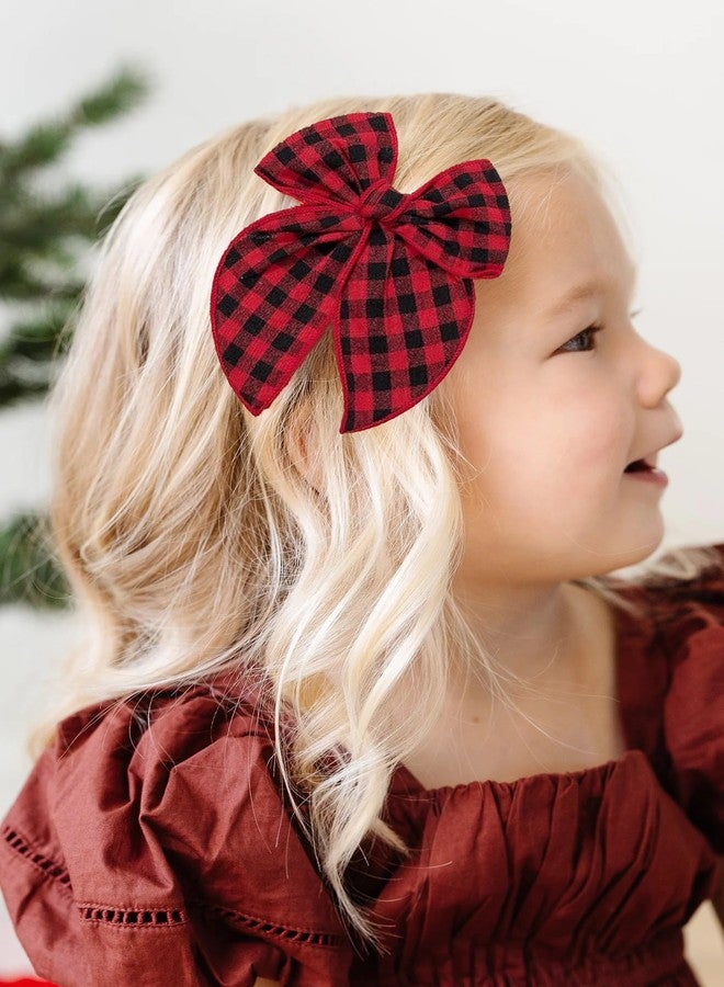 CellElection 6PCS Christmas Hair Bows Linen Fable Bows for Toddlers Girls Large Bows Hair Clips Handmade Christmas Hair Accessories for Toddlers Little Girls - Image 3