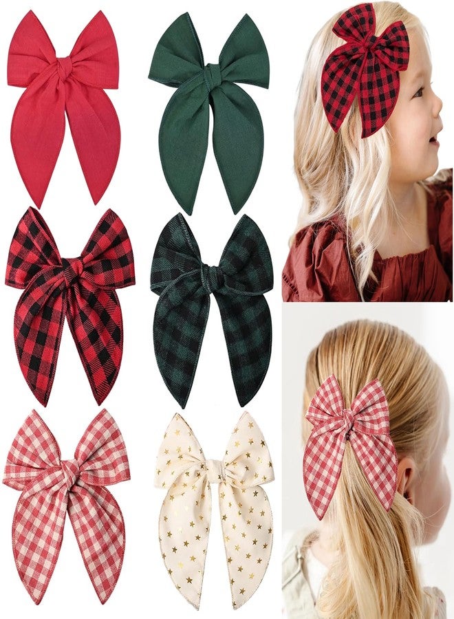 CellElection 6PCS Christmas Hair Bows Linen Fable Bows for Toddlers Girls Large Bows Hair Clips Handmade Christmas Hair Accessories for Toddlers Little Girls - Image 1