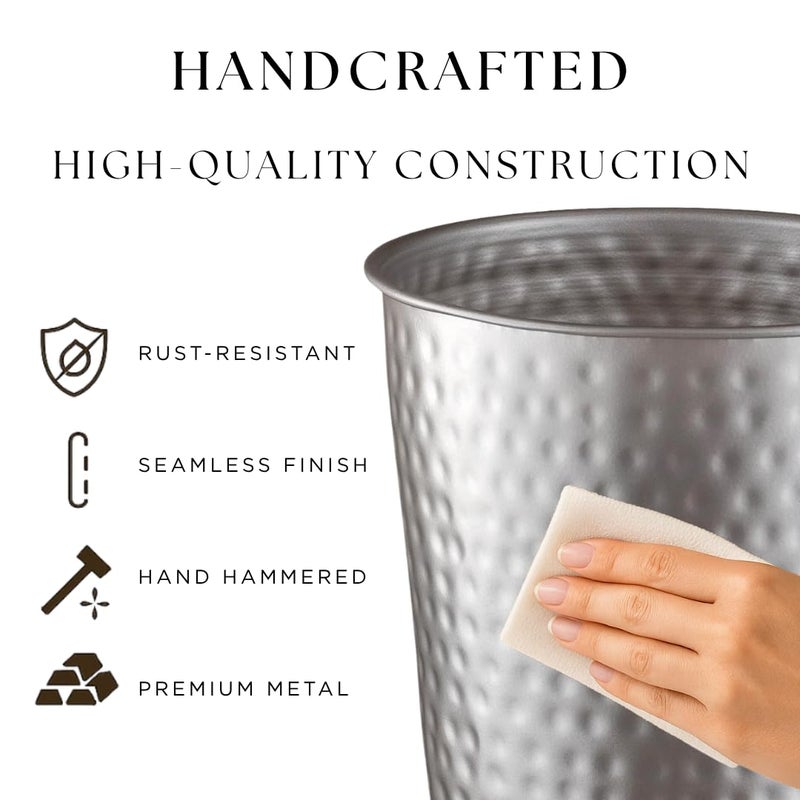 Monarch Abode Metal Bathroom Trash Can – Waste Basket for Bedroom, Office Desk, & Dorm, Hand Hammered, Durable Decorative Pewter Small Trash Can Bathroom Garbage Bin Wastebasket - Image 3
