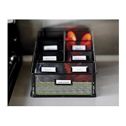 Safco 3291BL Onyx Mesh Condiment Carton Organizer 7 Compartments Break Room, Classroom Supply Organizer Steel Metal Mesh Includes Labels Black - Image 2