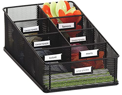 Safco 3291BL Onyx Mesh Condiment Carton Organizer 7 Compartments Break Room, Classroom Supply Organizer Steel Metal Mesh Includes Labels Black - Image 4
