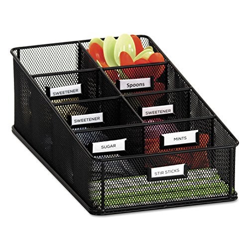 Safco 3291BL Onyx Mesh Condiment Carton Organizer 7 Compartments Break Room, Classroom Supply Organizer Steel Metal Mesh Includes Labels Black - Image 1